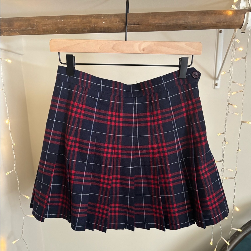 American Apparel Red and Navy Blue Plaid Mini Skirt